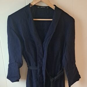 Zara Navy Blue Wrap Full Length Dreds Belted